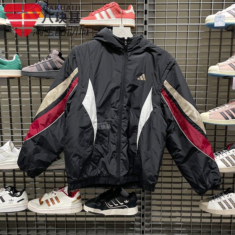 阿迪达斯男新年运动棉衣连帽棉服