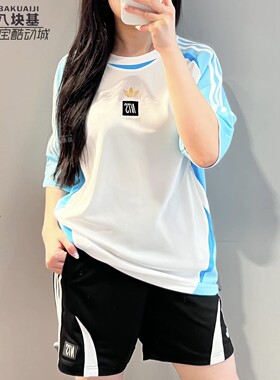 阿迪达斯三叶草男装2024秋季NTS联名款美式宽松秋衣短袖T恤JI5132