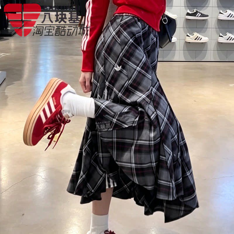 三叶草女裙格纹半身裙鱼尾长裙