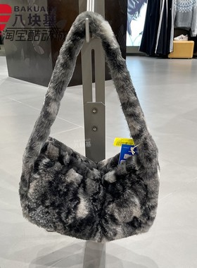 阿迪达斯三叶草女包2025冬季新款时尚蛇纹印花毛绒运动挎包JY2569