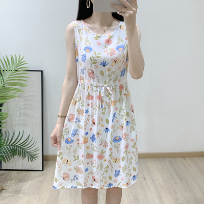 无袖年轻人棉绸连衣裙2026新款外穿薄款碎花小个子人造棉裙子女夏
