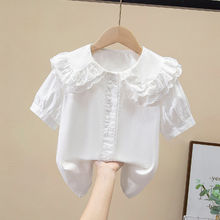 女童衬衫春夏季儿童2024衬衣薄款娃娃领上衣公主纯棉女孩大童短袖