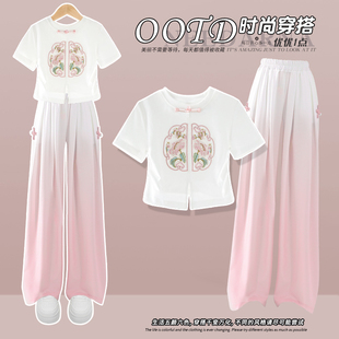 洋气儿童大童两件套休闲夏装 女童套装 宽松2025新款 阔腿裤 夏季 短袖