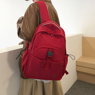 初中生书包女简约学院风双肩包纯色简约校园高中学生大容量双肩包