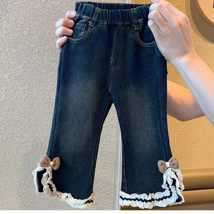女童裤子2025新款小童加绒长裤加厚喇叭裤儿童宝宝韩版洋气牛仔裤