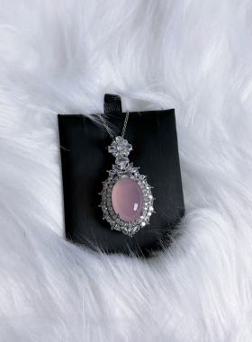 高冰玉髓蛋面吊坠项链新中式s925银链条女镶钻天然玉髓轻奢饰品