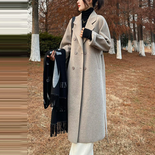 韩国小个子加厚翻领中长款呢子大衣女秋冬2024新款高级感毛呢外套