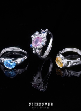 NICEPOWER  S925银异形繁花戒指 欧美Y2K嘻哈风复古满钻戒指