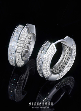 NICEPOWER VVS D色莫桑钻公主方耳环轻奢百搭