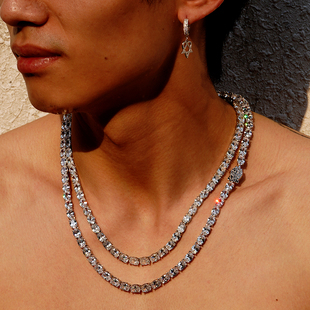 NICEPOWER 蛋形椭圆网球链 AP同款嘻哈满钻轻奢项链SASI同款