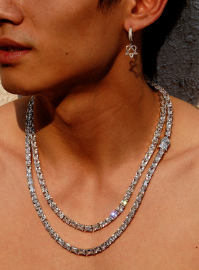 NICEPOWER 长方车花网球链 AP同款百搭嘻哈满钻轻奢项链SASI同款