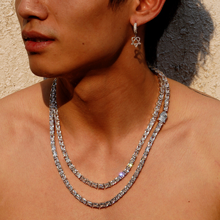 NICEPOWER 长方车花网球链 AP同款百搭嘻哈满钻轻奢项链SASI同款