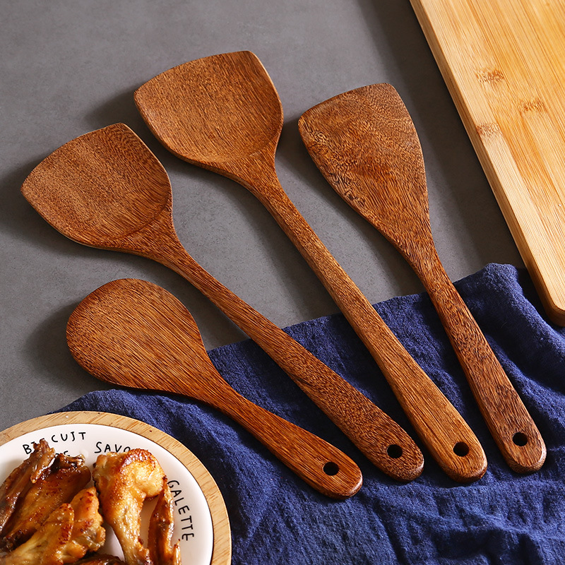 家用红檀锅铲木勺厨房不粘锅专用长柄木铲耐高温无漆无蜡木质厨具