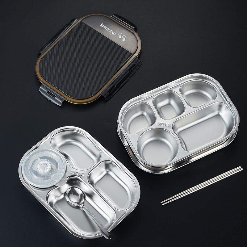 316食品不锈钢分格餐盘饭盒密封