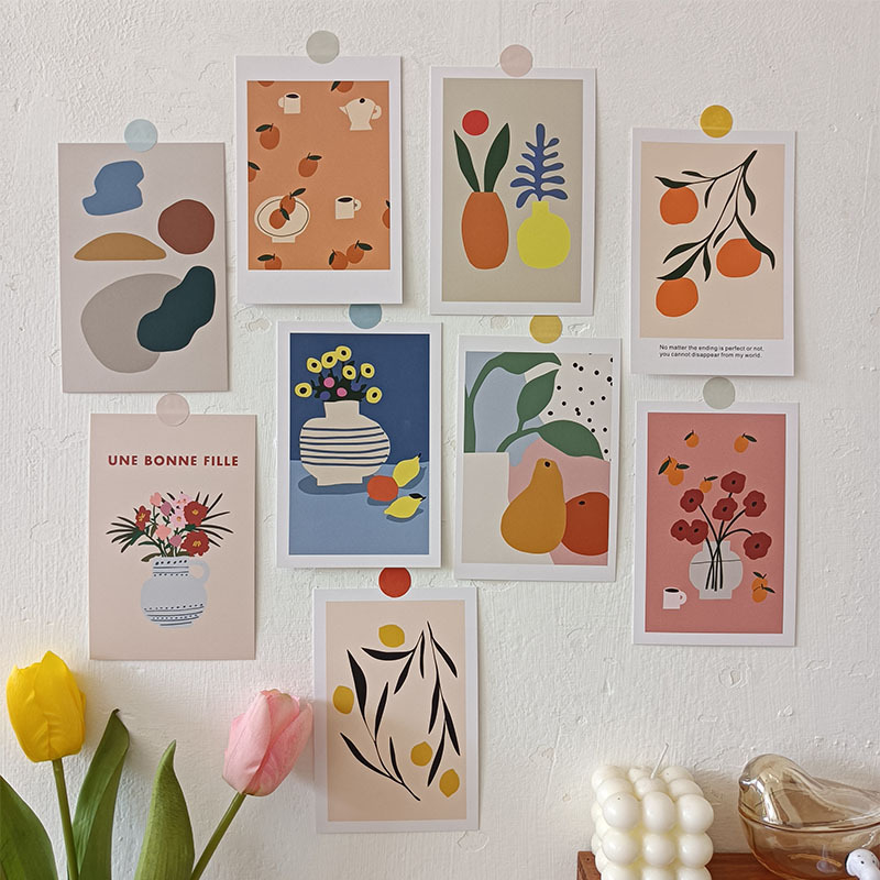 ins墙贴手绘静物花卉花瓶贴画卧室软装墙面装饰卡纸书桌背景墙贴