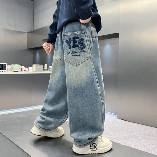 男童裤子春秋装2026新款儿童中大童帅气男孩直筒休闲牛仔裤青少年
