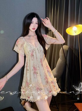 彭裳裳恋夏风【纱漾花柔】女款清纯显瘦新款夏季甜美纯欲睡衣