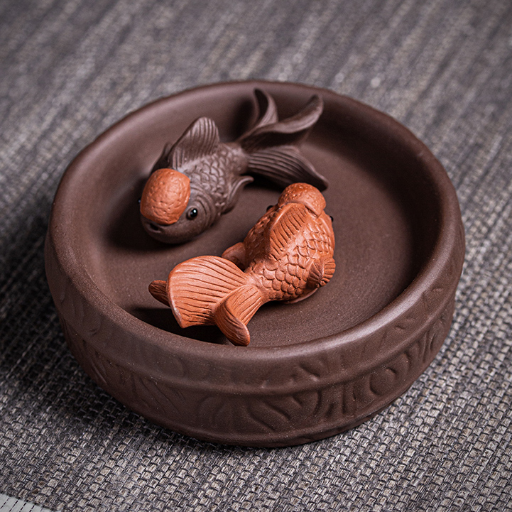 thumbnail for Purple Clay Tea Pet with Fish and Ox Motifs for Prosperity, Tea Tray Ornament, Creative Fish Tea Toy for a Prosperous Year of the Ox