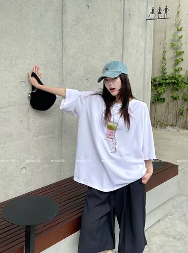 KiKi夏上新韩版宽松大版型慵懒风短袖T恤女上衣潮