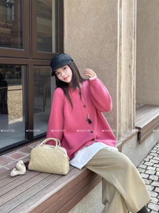 毛衣 开衫 清货KIKI韩版 宽松慵懒风显瘦减龄潮通勤圆领纯色简约长袖