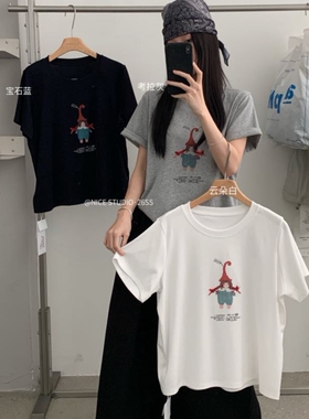 NICE STUDIO奶思家夏季韩系休闲常规版卡通印花短袖T恤女上衣潮