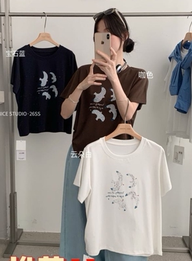 Nice studio奶思家夏季韩系休闲常规版卡通印花短袖T恤女上衣潮