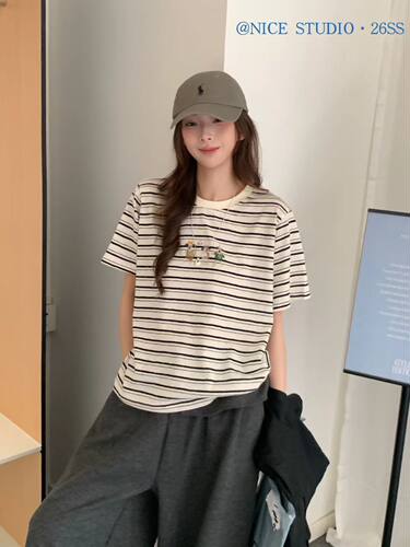 奶思家Nice studio夏季韩版宽松休闲舒适百搭T恤卡通图案短袖潮