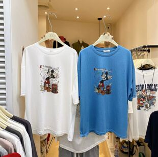 ZC夏上新韩系宽松大版 T恤女上衣潮 型慵懒风工艺米奇印花短袖