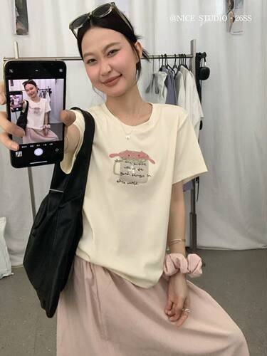 Nice studio奶思家夏上新韩系卡通字母印花休闲短袖T恤女上衣潮