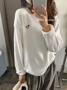 Nice T恤女潮 studio奶思家韩系圆领卡通图案加绒加厚套头长袖