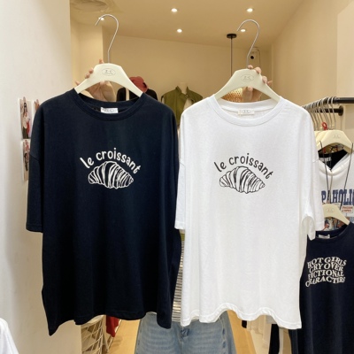 ZC-26夏上新韩系简约时尚百搭雪花棉牛角包印花短袖T恤92527