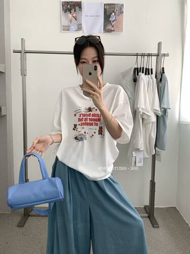 Nice studio奶思家26年夏季上新韩版小熊印花休闲短袖T恤女上衣潮