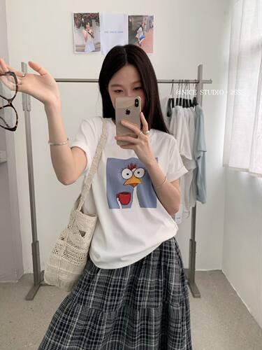 NICE STUDIO奶思家夏季韩版卡通印花短袖T恤百搭显瘦休闲上衣