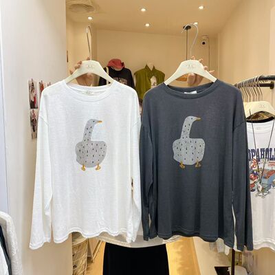 ZC夏季新款韩版宽松休闲舒适百搭T恤卡通图案长袖上衣潮