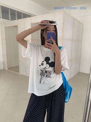 NICE studio奶思家夏季韩系休闲宽松趣味卡通印花短袖T恤女上衣潮