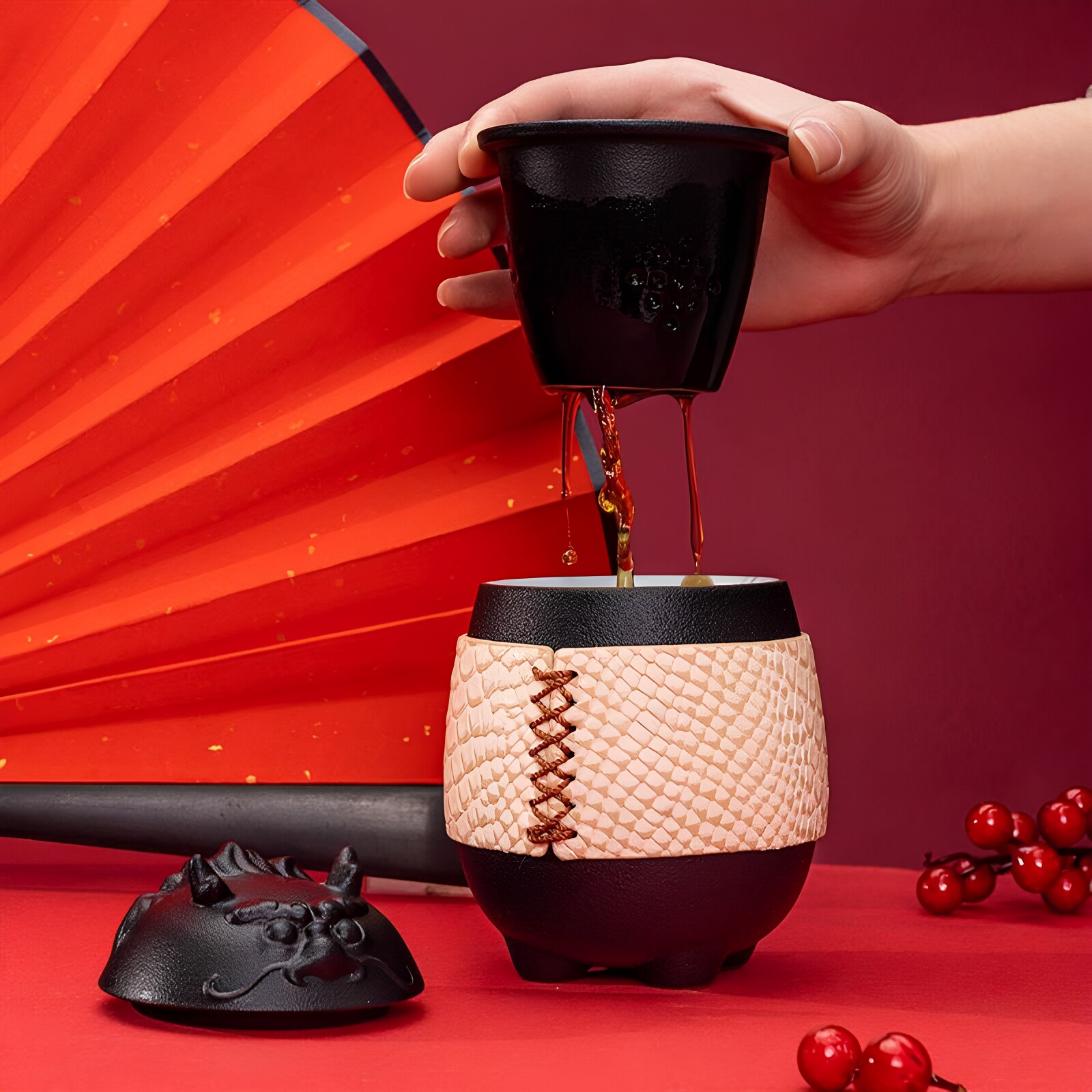 上新了故宫 文创茶具杯麒麟泡茶杯茶水分离送礼盒黑色300mL大容量