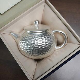 鎏银茶具银壶999纯银泡茶壶 轻奢银茶杯陶瓷家用功夫茶具一壶二杯