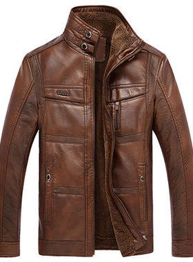 2022断码海宁皮毛一体真皮皮衣男夹克PU皮中年男士外套春季爸爸装