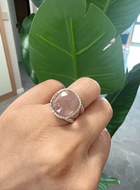 印度纯银镶嵌天然淡紫色水晶戒指12号圈口