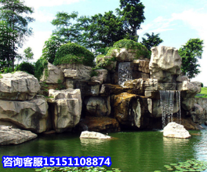 园林仿真水泥假山瀑布效果图