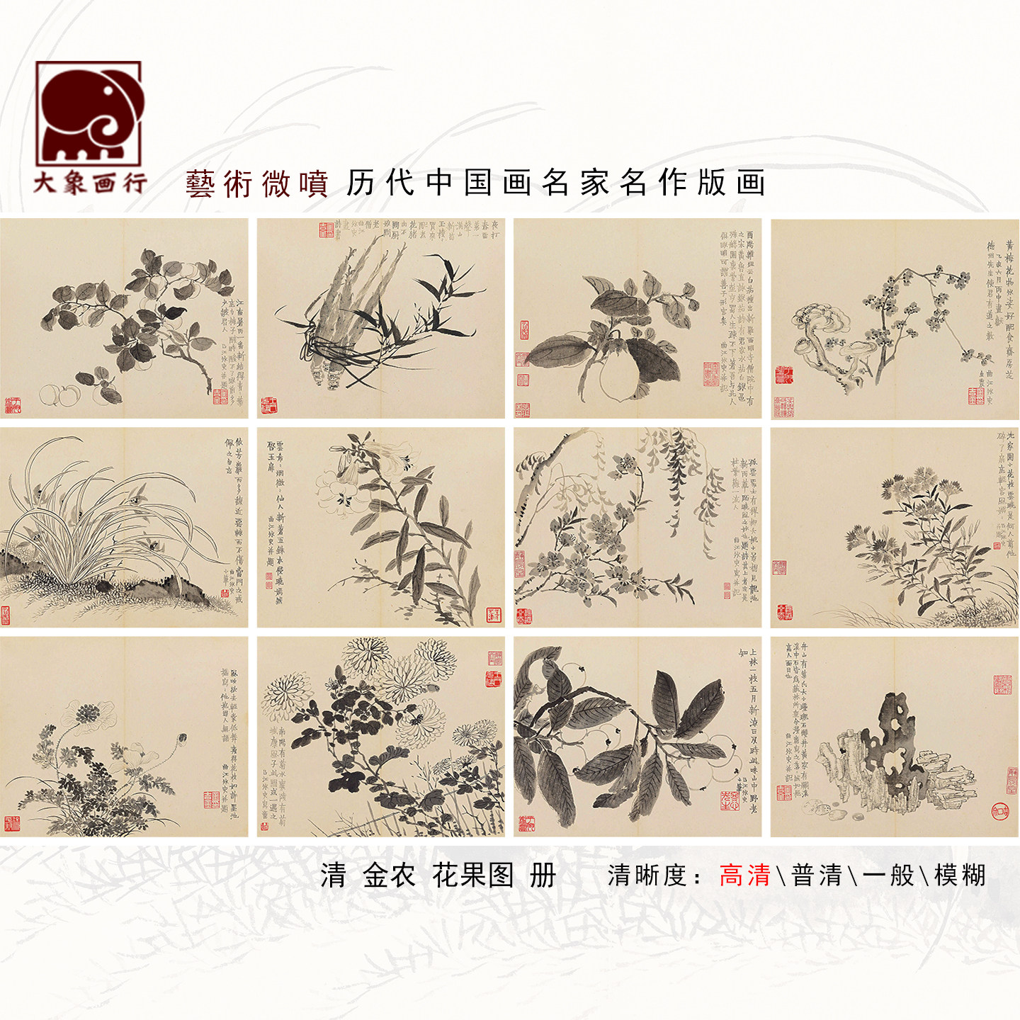 金农花果图册高清微喷工笔花卉蔬果图临摹范本传统水墨画画稿国画