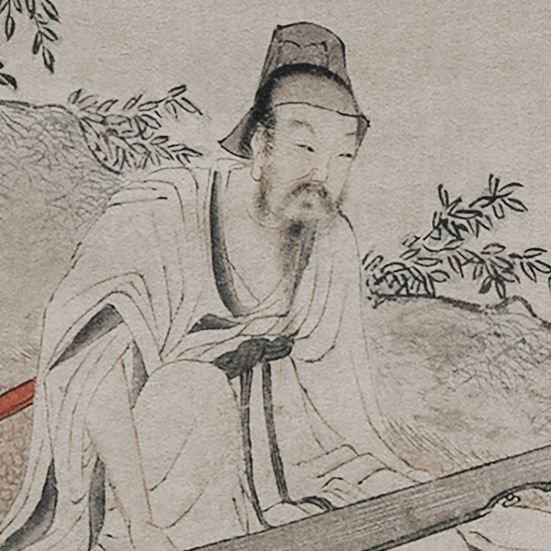 仇英停琴听阮图高清微喷明清山水画临摹绢布画稿传统山水画范本
