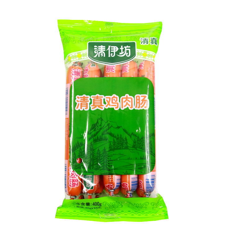清伊坊鸡肉肠400g每袋内含10根清真火腿肠休闲食品6袋包邮