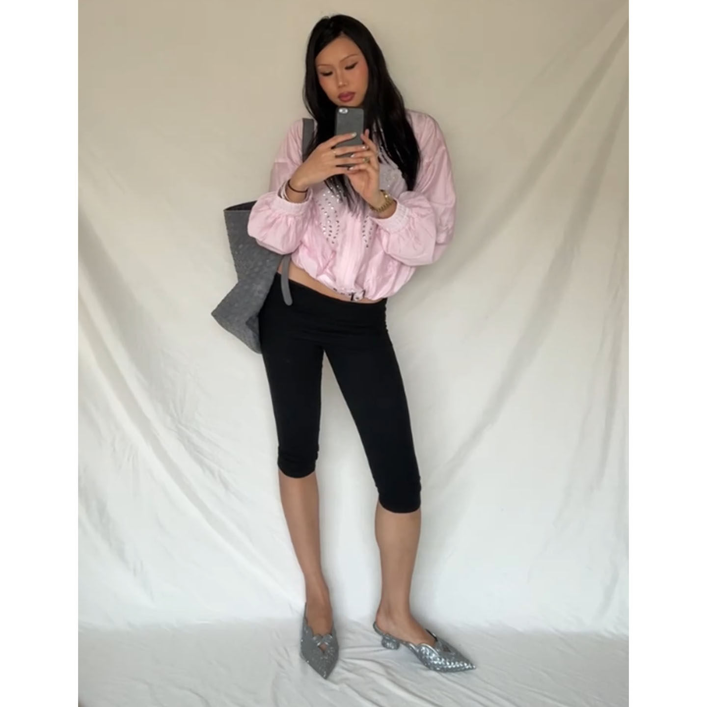 设计感黑色翻边运动弹力7分裤女夏季新款休闲百搭紧身针织裤子潮