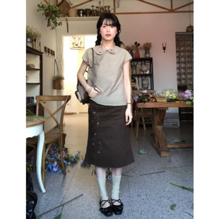 美式复古刺绣半身裙女夏季2026新款高腰修身显瘦百搭A字鱼尾裙子