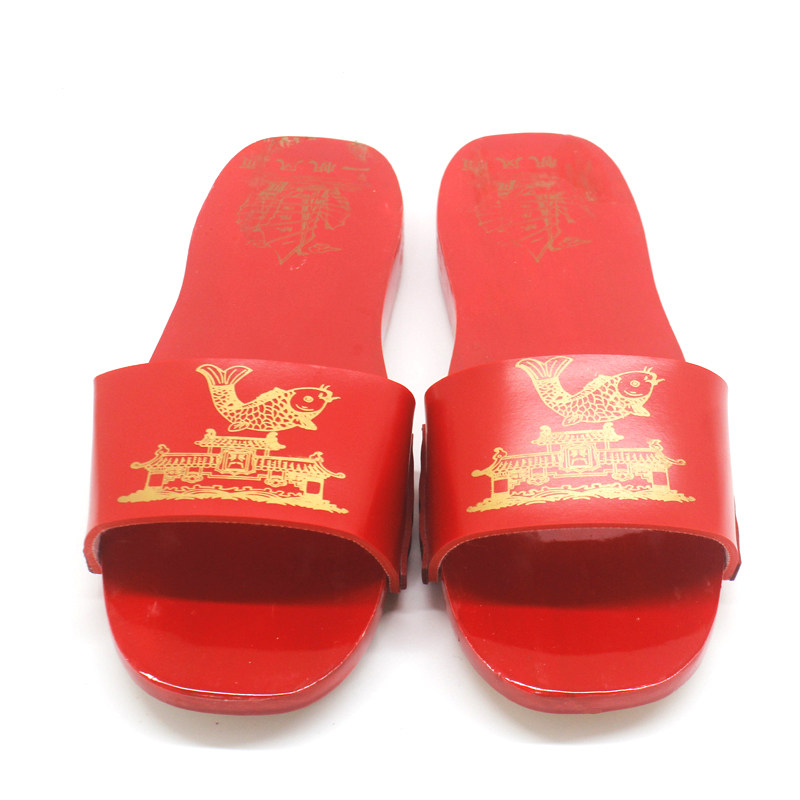 潮汕习俗潮州结婚拖鞋出花园红鞋男女红木屐木履 新娘上轿鞋