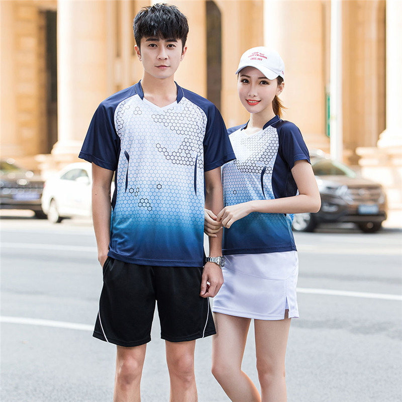 快干羽毛球服V领运动男女夏休闲短袖T恤比赛服训练乒乓球衣短裤裙