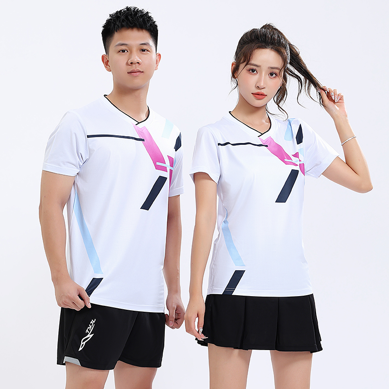 快干透气羽毛球服套装V领男女夏排球短袖上衣短裙裤乒乓球衣速干