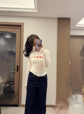 AS达哥~原C料![赵露思同款]幸运果印花钉珠圆领长袖T恤内搭打底衫