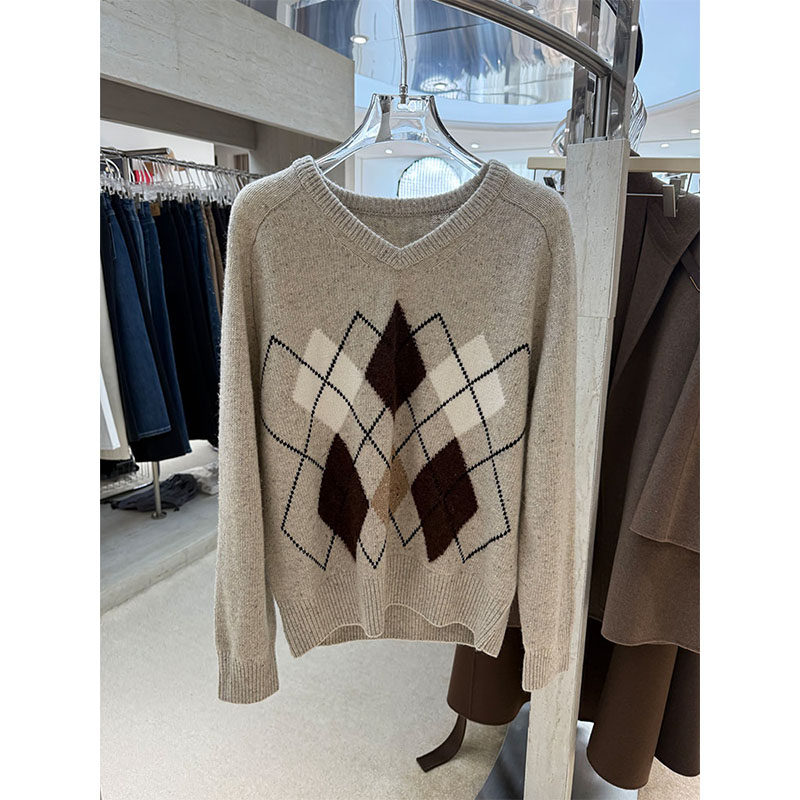 AS达哥~品质OKK~25冬新款复古萎格羊毛混纺加厚V领针织上衣女毛衣